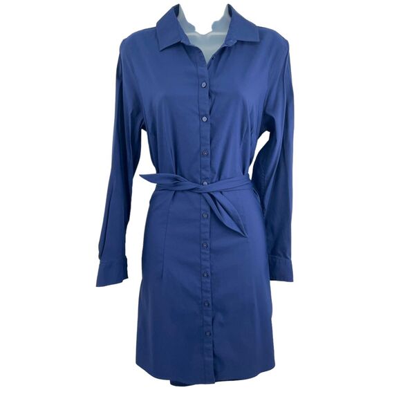 UNTUCKIT Women's Angela Shirt Dress Long Sleeve Blue Stretch Cotton Size 10 - Picture 2 of 16